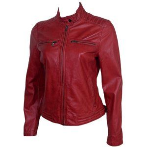 WOMEN'S RED BIKER LEATHER MOTORCYCLE JACKET